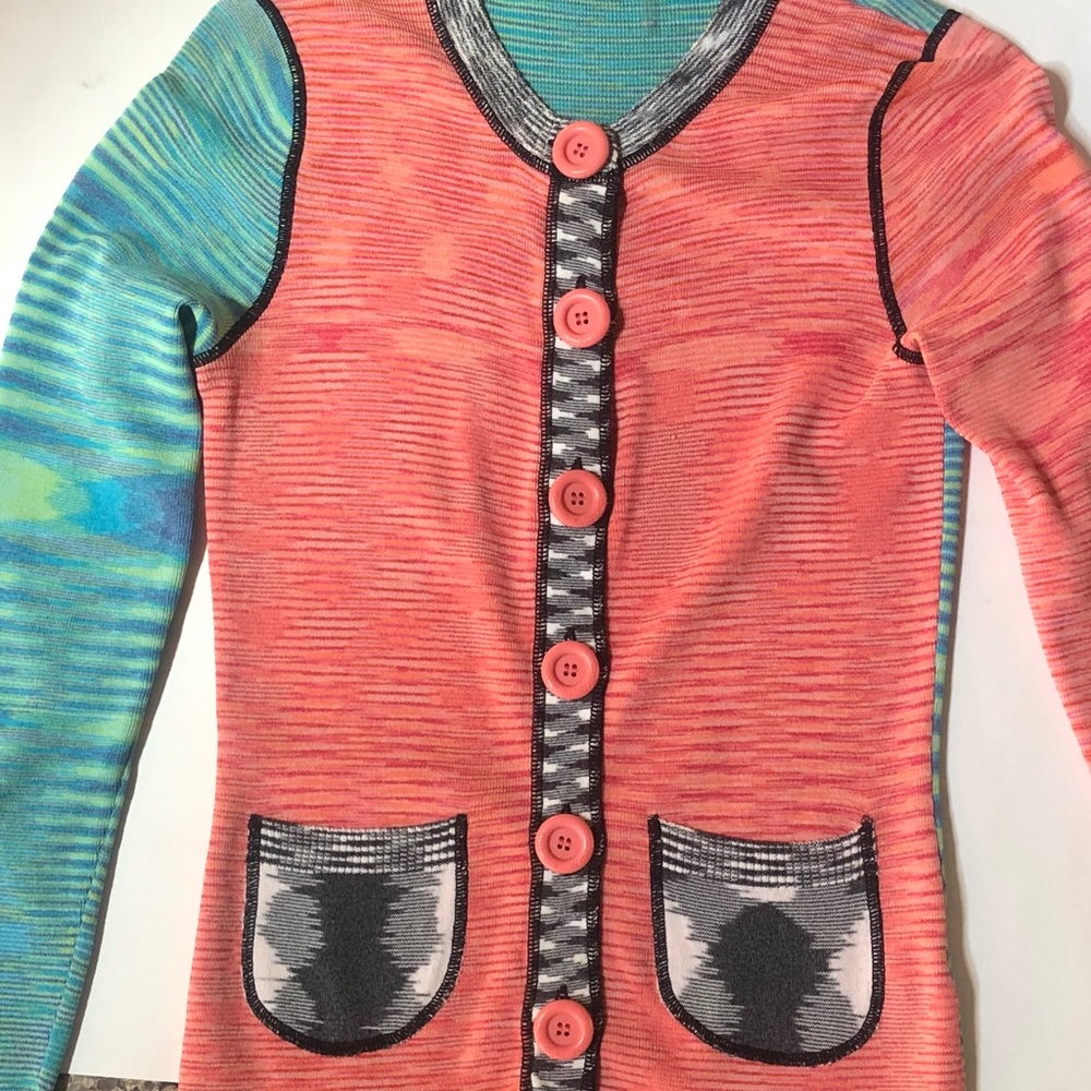One Girl Who Multi Colored Button UP Sweater in S